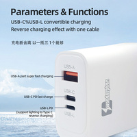 Cargador Rápido de 66W con Tres Puertos, QC3.0, PD, GaN, Smart IC, Carga de Múltiples Dispositivos, Protección de Seguridad, Ecológico, Enchufe Estadounidense, Venta al Por Mayor