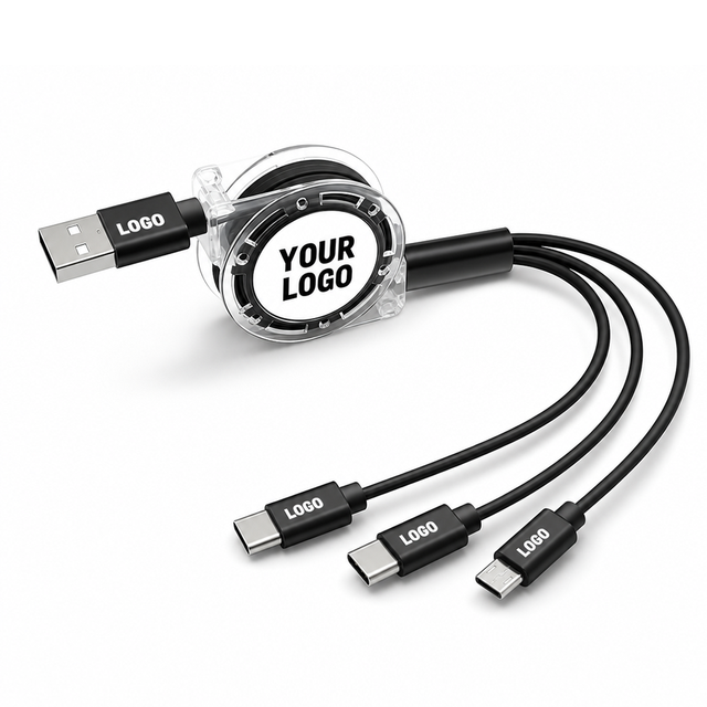 Promotional Gift Wholesale 2.4A Fast Charging 3 in 1 Retractable Data USB Phone Charger Type C Custom Logo USB Retractable Cable