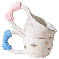 Mugs à café en céramique à grandes oreilles et poignée papillon, prêts pour les fêtes, motif dessin animé créatif, réutilisables, haute esthétique, vente en gros