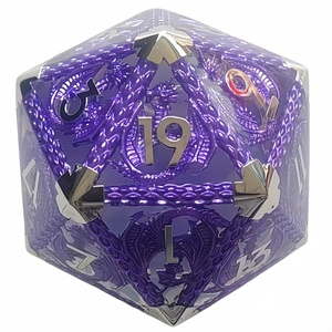 Dés carrés D20 en alliage de zinc et résine Blue Dragon 40mm pour DND COC TRPG, accessoire de jeu de table et de jeu de rôle fantastique, chiffres argentés creux - Product Image 6