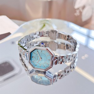 Professional Sleek Octagonal Light Blue Dial Silver Stainless Steel Band Quartz <strong>Watch</strong> for Women Summer <strong>Vacation</strong> - Product Image 1