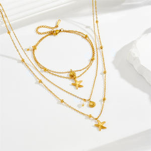 סט תכשיטים מנירוסטה MW, עמיד בפני כתמים, בצורת לב, פרח, צלב, צדף, כוכב, עגילים, שרשרת פרפר, צמיד, סט תכשיטים משובץ זירקון - Product Image 6