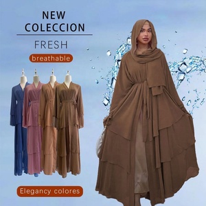<span class=keywords><strong>Kimono</strong></span> élégant de Dubaï, Turquie, Arabie, Oman avec <span class=keywords><strong>voile</strong></span> en mousseline 3 couches, vêtements islamiques ouverts, robes musulmanes, Abaya - Product Image 6
