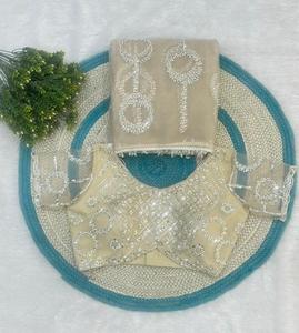 Sari indien traditionnel ethnique de créateur pour mariage, en tissu résille lourd, broderie et sequins, dernières créations modernes pour femmes - Product Image 5