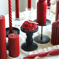 Bougie parfumée rouge bordeaux rétro française, faite à la main, en cire de soja mélangée, en forme de pilier, pour mariage, maison, Noël, Diwali, fête des pères