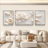 Lukisan Dekoratif Ruang Tamu Geometris Netral Modern, Seni Dinding Bunga Triptych 3D Mewah, Lukisan Porselen Kristal