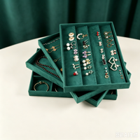 Plateau à bijoux en flanelle vert foncé personnalisé, support de rangement, boîte de rangement, plateau à bijoux pour boucles d'oreilles, anneaux, colliers, accessoires de présentation