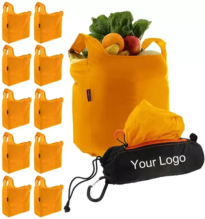 Dichos Polyester 5/10 Foldable Shopping Tote Bags Inside Compact Pod With Carry Clip Nylon Reusable Grocery Bag Heavy Duty