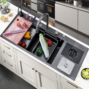 Design moderno in acciaio inox lavello da <span class=keywords><strong>cucina</strong></span> fatto <span class=keywords><strong>a</strong></span> mano di buona qualità intelligente singola ciotola lavello con rubinetto <span class=keywords><strong>due</strong></span> fori - Product Image 4