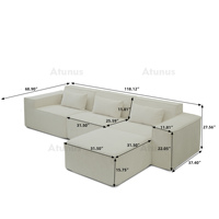 Canapé modulaire en tissu corduroy de style italien moderne ATUNUS, design doux, pour salon, en forme de L, ensemble de canapés modulaires