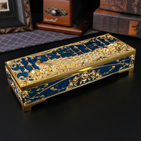 Boîte à bijoux en alliage poli de luxe, faite à la main, paon jaune et abeille, style animal classique, ornement de bureau
