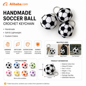 <b>Small</b> Cute Handmade Crochet Football Keychains Customizable Low MOQ Crochet Sports Ball Keychain Soft Plush Soccer Ball Keyring - Product Image 2