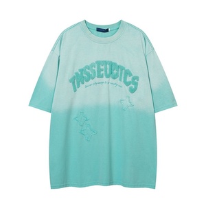 <b>Men's</b> Retro <b>Washed</b> Distressed Heavy-Duty Embroidered Short-Sleeve T-Shirt 100% Cotton Spring Summer New Trendy Print Breathable - Product Image 2