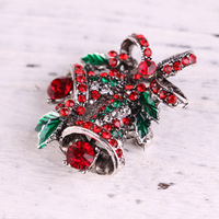 Broche double cloches nœud papillon de Noël vintage avec feuilles vertes et strass colorés pour femmes hommes bijoux de Noël