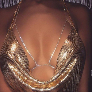 Hot Sale Women Summer Beach Bikini Bra Body <strong>Chain</strong> Silver <strong>Gold</strong> Plated Sexy Rhinestone Body <strong>Chain</strong> <strong>Tops</strong> - Product Image 1