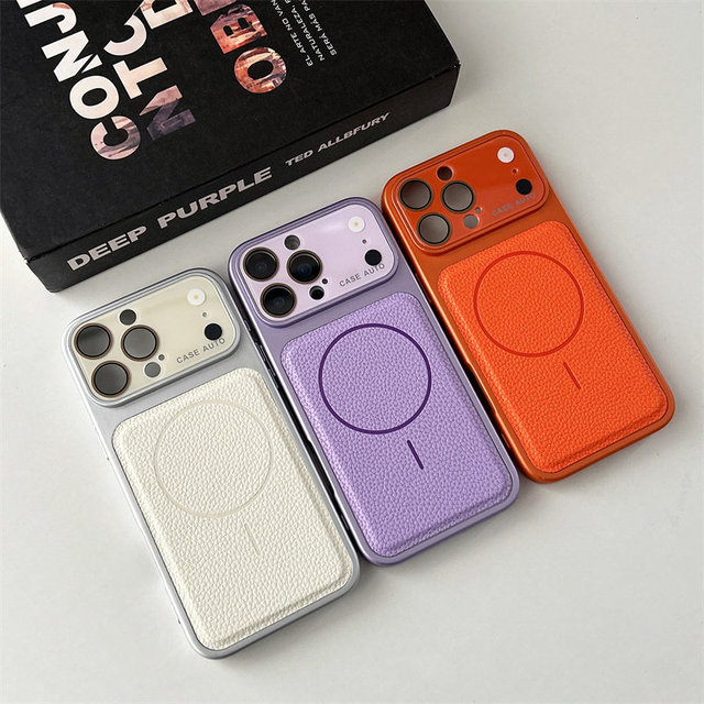 For 17 Pro Max Magnetic Suction Mobile Phone Case Litchi Pattern Animal Veneer Craft Self-Contained Mirror Protective Cover