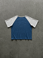 T-shirt pour homme personnalisé à blocs de couleur contrastés, manches raglan, délavage vintage, coupe oversize, en coton slub, avec broderie effet vieilli