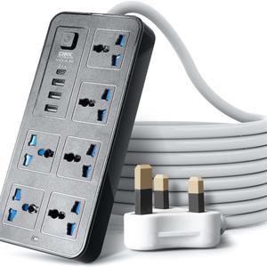 Wintai-Tech شريط طاقة أسود 6 منفذ + <span class=keywords><strong>3</strong></span> مقبس Usb + مقبس عالمي من النوع C - Product Image 1