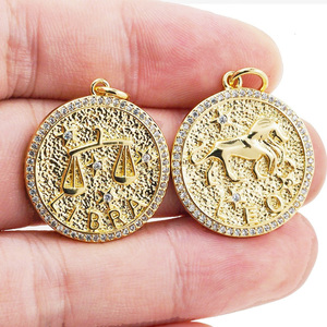 Moda Retro doce constelaciones collar redondo colgante accesorios chapado en oro cobre circón signos del zodiaco joyería impermeable - Product Image 3