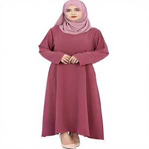 Women Modest Abaya Long Sleeve Round Neck Maxi Dress Solid Color Breathable Loose Fit Daily Wear Middle East Style - Product Image 1