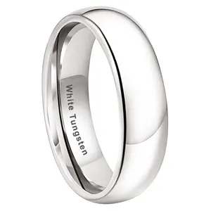 Coolstyle Jewelry 6mm White Tungsten Ring for Men Women Trendy Engagement Wedding Band Fashion Jewelry Polished Comfort Fit