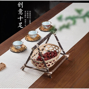 <b>Bamboo</b> Woven Fruit Basket Round Handmade Rattan Food <b>Container</b> For Pastries And Fruits - Product Image 5