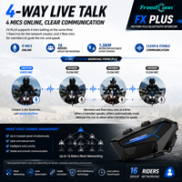 Casque audio stéréo haute résolution FreedConn FX PLUS sans fil, étanche, anti-bruit, intercom pour moto