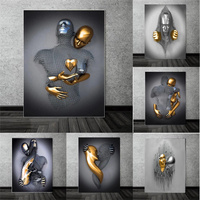 Tableau mural populaire en toile avec sculpture métallique nordique, affiche moderne d'art mural représentant une statue d'amour, idéal pour la décoration de chambre à coucher