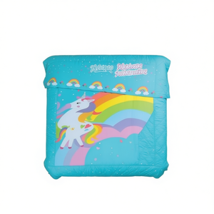 Ensemble de couette licorne de dessin animé 3 pièces, style princesse, literie pour la maison toute saison avec motif arc-en-ciel - Product Image 1