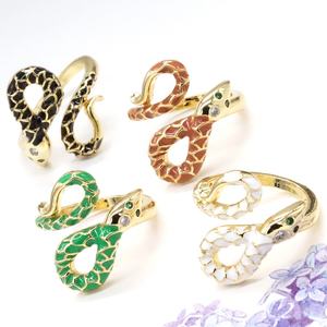 Adjustable Colored Enamel Ring Women,Snake Ring Design 18K Gold Plated <strong>Jewelry</strong> - Product Image 1