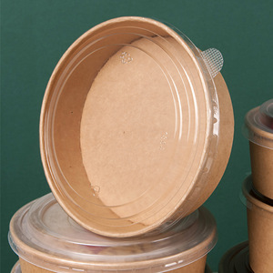 Échantillon gratuit, récipient en papier à emporter, bols à salade 400ml ~ 1500ml, bol rond en papier Kraft jetable pour l'emballage des aliments - Product Image 2