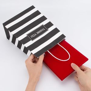 Sacchetti di Carta a Righe Nere per Regali e Shopping, per Negozi al Dettaglio, Feste, Boutique, Supermercati, Sacchetti di Carta Kraft Personalizzati per Confezioni Eleganti - Product Image 5