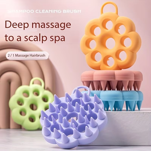 Cepillo de Silicona con Forma de Flor para Cabello Húmedo/Seco, Dispositivo de Masaje para el Cuero Cabelludo, para Adultos, Hombres y Mujeres, Elimina la Suciedad del Cabello, Cepillo de Limpieza para Baño - Product Image 1