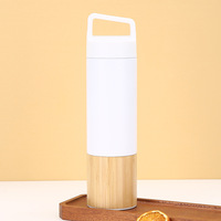 Bouteille d'eau isotherme en acier inoxydable à double paroi de 550 ml avec couvercle et poignée, en bambou écologique, personnalisable avec logo OEM, idéale pour le bureau et les voyages, vente en gros