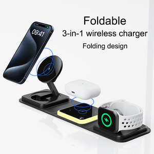 Cargador inalámbrico <span class=keywords><strong>3</strong></span> en 1 plegable de nuevo diseño para iPhone 15 Pro Max dormitorio luz nocturna resaltar espejo exterior banco de energía tendencia - Product Image 2