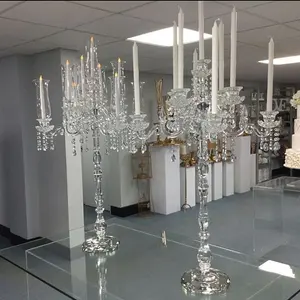 Wedding Tall Big Glass Tube Hanging Crystals 9 Arm Crystal Candelabra For Wedding Event Party Home Decoration