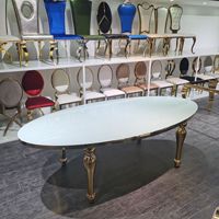 Nouvelle table de banquet ovale de luxe en acier inoxydable avec plateau en verre pour événements de mariage