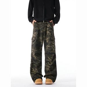 Jeans de travail décontractés camouflage pour hommes, style automne/hiver 2025, style rétro américain, pantalon droit, jambe large - Product Image 1