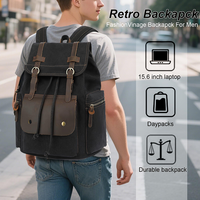 Sac à dos pour ordinateur portable de 15 pouces à grande capacité avec logo personnalisé, adapté aux déplacements professionnels, sac à dos de voyage décontracté rétro haut de gamme neutre