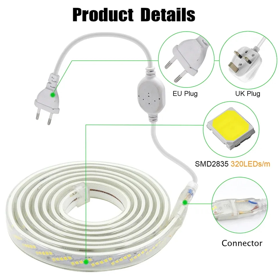 220V 110V SMD 2835 Oblique 5 Rows Rope Lights Super Bright IP67 Waterproof Outdoor Decoration 320LED/m LED Strip Light · image 2