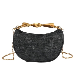 Bolso de mano de paja para mujer con asa superior, elegante bolso de noche con cadena desmontable para vacaciones en la playa, bodas y fiestas - Product Image 3