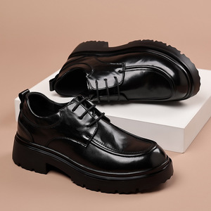 Zapatos Oxford Formales de Cuero Negro para Hombre, Estilo Británico 2026, de Piel Vacuna Genuina, Punta Redonda, con Aumento de Altura, Casuales de Negocios - Product Image 1