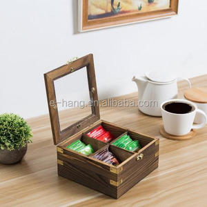 OEM Vintage Dark <strong>Brown</strong> Burnt Wood Tea Bag <strong>Storage</strong> <strong>Box</strong> with Lid Tea Boxes 4 compartment Wooden Tea <strong>Storage</strong> Organizer Tin <strong>Box</strong> - Product Image 6