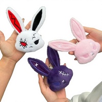 En gros, Porte-clés en peluche tête de lapin sombre de dessin animé, pendentif pour sac cadeau d'Halloween, breloque chaîne boule lapin doux et duveteux