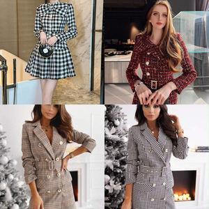 Nuevo Vestido Casual de Otoño para Mujer, Ecológico, Tejido Digital, Poliéster/Algodón, Cintura Natural, Estampado a Cuadros, Línea A, Manga Larga, Cuello en V, con Botones - Product Image 2