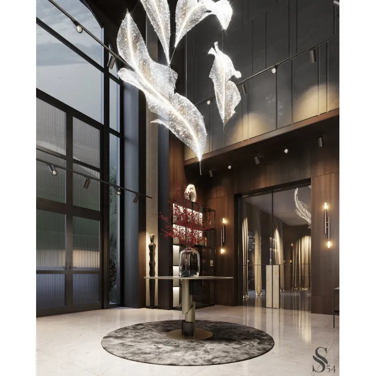 Design moderno Design personalizzato decorazione progetto Hotel Lobby arte foglia a forma di perline intrecciate maglia K9 lampadario di cristallo