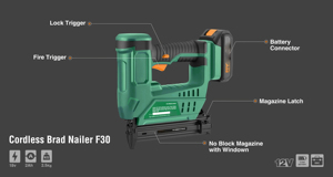OEM 20V alimentado por batería eléctrica 2 pulgadas Brad Finish Clavadora y <span class=keywords><strong>grapadora</strong></span> Calibre 16 Clavo inalámbrico - Product Image 3
