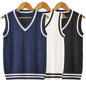 Gilet sans manches en tricot noir DF22, blanc avec bordure noire, col en V, décontracté, toutes saisons, respirant, vente en gros - Product Image 5