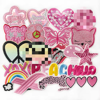 Grosir Chenille Patch besi pada Transfer panas Pink XOXO topi Flower skate Patch untuk tas wanita dekorasi pakaian