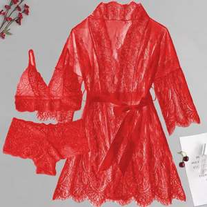 B041 Lingerie érotique de haute qualité, ensemble de nuisette à manches longues avec ceinture en dentelle, robe sexy, lingerie pour femmes, tendance - Product Image 1